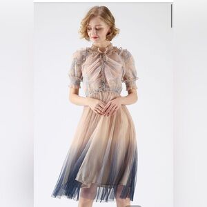 S/M Chicwish WE KNOW IT ALL GRADIENT PLEATED MESH TULLE DRESS